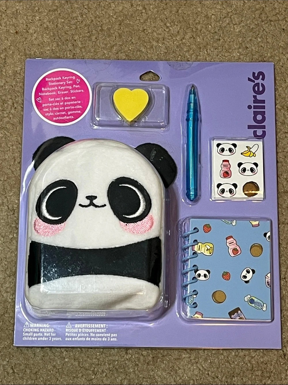 Claire’s Panda 4” Backpack Stationery Set | Plush Keychain NWT